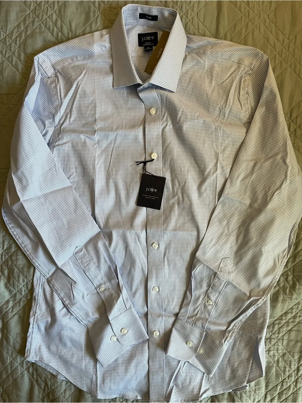 J. CREW Bowery Slim Performance Stretch Dress Shirt in Blue Check Size M CA351